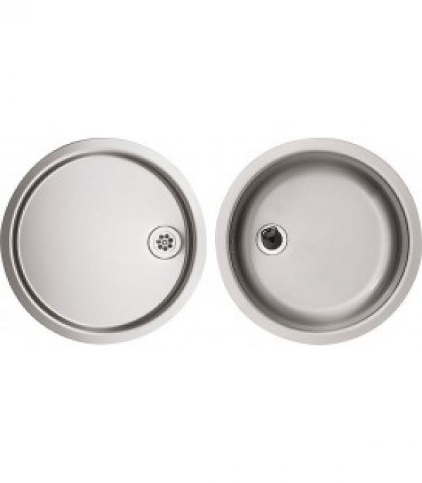 Double évier rond Rieber set E39 en inox, avec tablette en bois