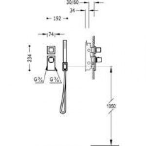 Douche thermostatique ECO Tres 1 ou 2 voies carré