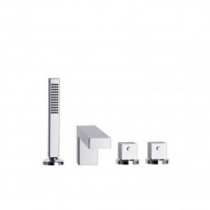 Ensemble bain-douche thermostatique sur gorge. Hauteur du bec 97 mm, saillie 225 mm. Poignées lai…