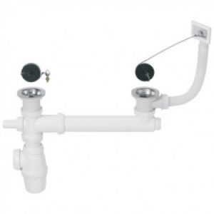 Ensemble complet vidage Ø50 mm pour évier 2 bacs – Wirquin Pro 30720413