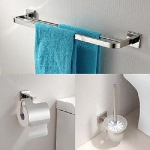 Ensemble contemporain de 3 accessoires en acier inoxydable comprenant un porte-brosse de toilettes, un porte-serviettes et un porte-rouleau de toilettes