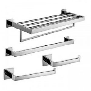 Ensemble d’accessoire de salle de bain contemporain en inox poli miroir ( 4 pièces ) 62 x 23 x 20 cm