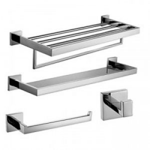 Ensemble d’accessoire de salle de bain contemporain en inox poli miroir ( 4 pièces ) 62 x 23 x 23 cm