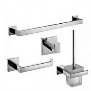 Ensemble d’accessoire de salle de bain contemporain en inox poli miroir ( 4 pièces ) 62 x 34,5 x 12 cm