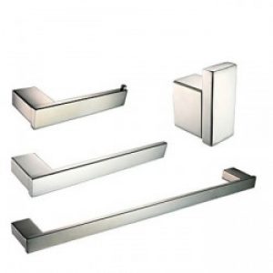 Ensemble d’accessoire de salle de bain contemporain en inox poli miroir ( 4 pièces ) 62,5 x 16,5 x 15 cm