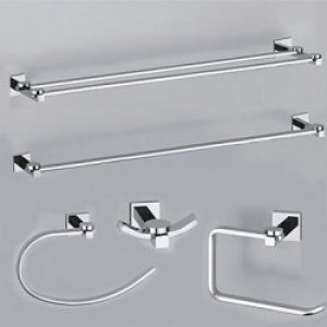 Ensemble d’accessoire de salle de bain en laiton argenté ( 5 pièces )