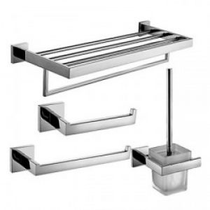 Ensemble d’accessoire de salle de bain moderne en inox poli miroir ( 4 pièces ) 62 x 23 x 20 cm