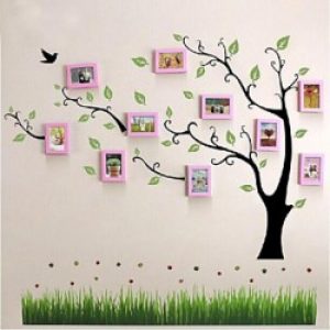 Ensemble de 10 cadres photos de style contemporain en bois rose avec autocollant de mur