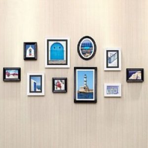 Ensemble de 10 cadres photos de style européen en bois noir et blanc