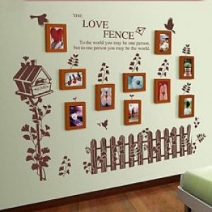 Ensemble de 10 cadres photos en bois avec autocollant de mur