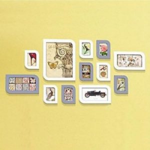 Ensemble de 12 cadres photos de style moderne en bois blanc et gris