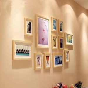 Ensemble de 12 cadres photos de style moderne en bois naturel