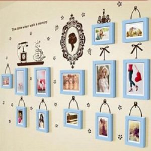 Ensemble de 13 cadres photos de style moderne en bois bleu avec décoration murale