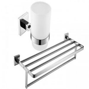 Ensemble de 2 pièces de salles de bain avec finition en laiton chromé ( porte-serviettes et porte-brosse à dents )
