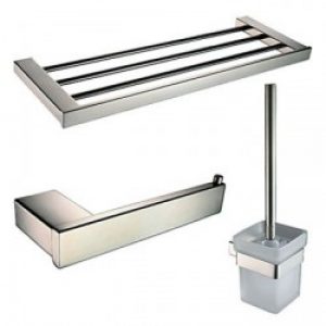 Ensemble de 3 accessoires de salle de bain design en inox poli miroir 62 x 23 x 20 cm