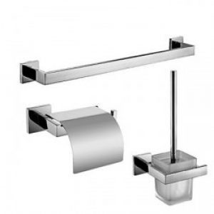 Ensemble de 3 accessoires de salle de bain en inox poli miroir 62 x 26.5 x 12.5 cm