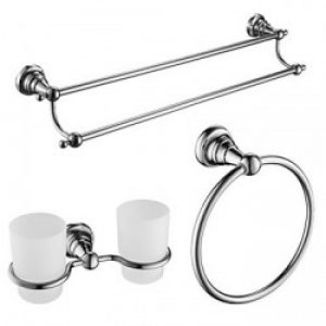 Ensemble de 3 accessoires en laiton chromé comprenant un porte-brosses à dents et deux porte-serviettes