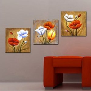 Ensemble de 3 décorations murales abstraites de style moderne peintes à main et à motif fleur