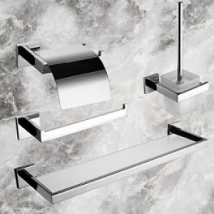 Ensemble de 4 pièces d&rsquo;accessoire de salle de bain en acier inoxydable poli miroir