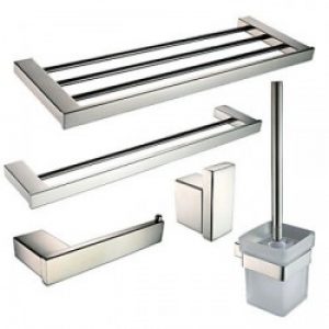 Ensemble de 5 accessoires de salle de bain en verre et inox poli miroir