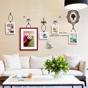 Ensemble de 5 cadres photos de style moderne en bois blanc et marron avec autocollant de mur