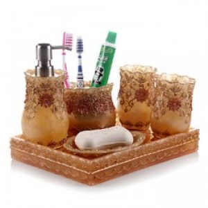 Ensemble de 6 accessoires de salles de bain en résine de couleur dorée