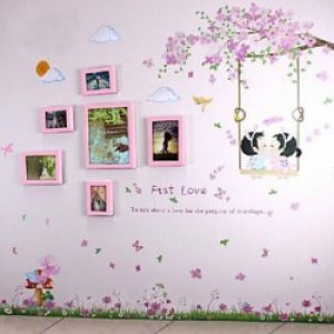 Ensemble de 6 cadres photos de style contemporain en bois rose avec autocollant de mur