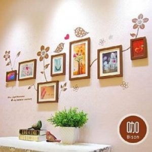 Ensemble de 7 cadres photos de style moderne en bois marron avec autocollant de mur