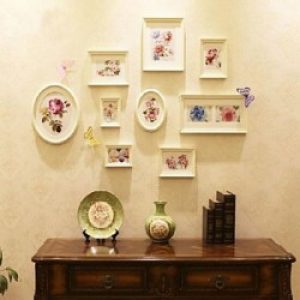 Ensemble de 9 cadres photos de style rustique en bois blanc