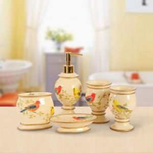 Ensemble moderne d&rsquo;accessoires de bain en polyrésine en style de jardin ( 5 pièces )