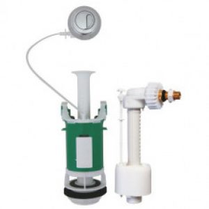 Ensemble NF mécanisme universel à poussoir double débit et robinet flotteur REGIPLAST