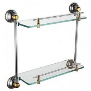 Etagère à 2 couches en verre et laiton chromé