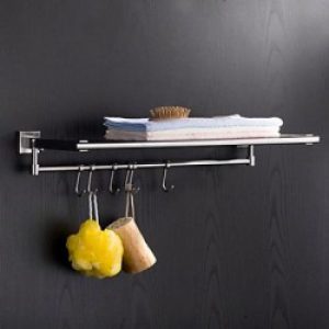 Etagère avec crochets en acier inoxydable de style moderne avec fixation murale