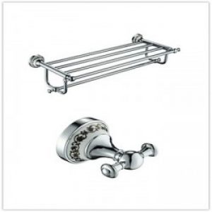 Etagère avec porte-serviette et patère en alliage de zinc, laiton et céramique