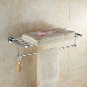 Etagère avec porte-serviettes contemporain en laiton chromé