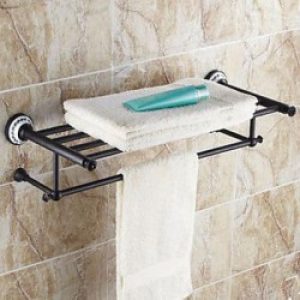 Etagère avec porte-serviettes en céramique et laiton bronze huilé