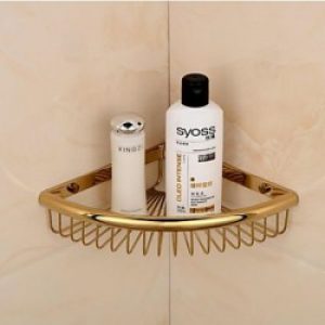 Etagère de coin pour salle de bain en laiton doré