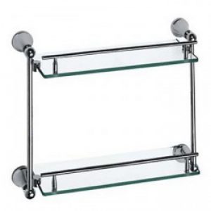 Etagère double couches en verre et laiton chromé