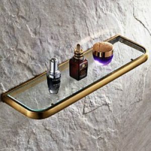 Etagère en verre et laiton de type antique avec fixation murale