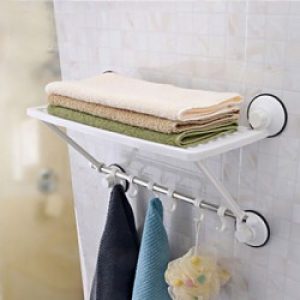 Etagère et barre à 6 crochets avec fixation en ventouses ultra-puissantes