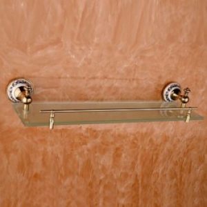 Etagère pour salles de bain de style contemporain en alliage de zinc et en verre