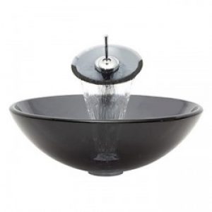 Evier avec robinet cascade en verre trempé gris