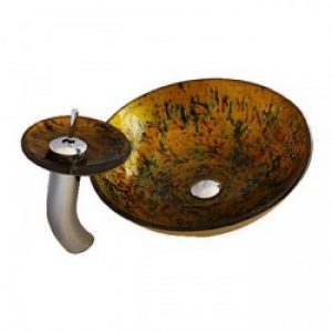 Evier avec robinet cascade en verre trempé jaune à pois