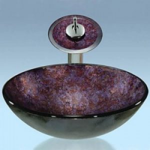 Evier avec robinet cascade en verre trempé orné en violet