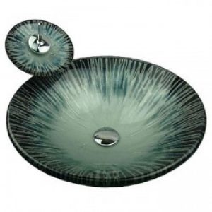 Evier avec robinet cascade en verre trempé vert