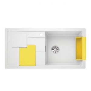Evier granit blanc et jaune lemon BLANCO SITY XL 6 S égouttoir à gauche