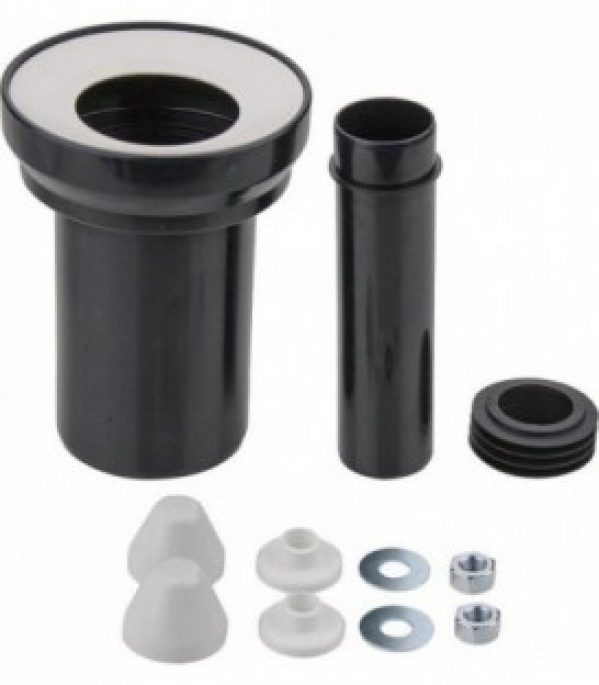 Garniture de raccord pour WC avec tuyau d&rsquo;ecoulement 90mm et bouchon blanc