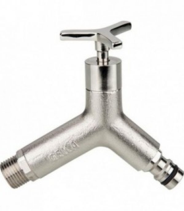 Geka Robinet d’arrosage, 1/2″ laiton nickelé, avec prise laiton
