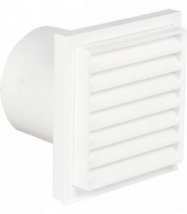 Grille d&rsquo;aeration avec clapet de retenue avec raccord 100 mm, blanc