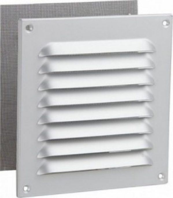 Grille d&rsquo;aeration intempéries en alu, anodisee – 400×400 mm avec moustiquaire, vis et chevilles
